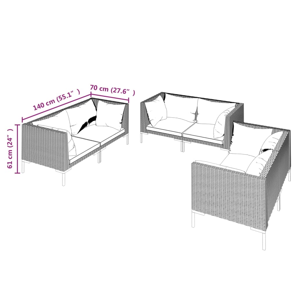 Trendy 6 Piece Poly Rattan Patio Lounge Set with Cushions vidaXL - Picture 14 of 83