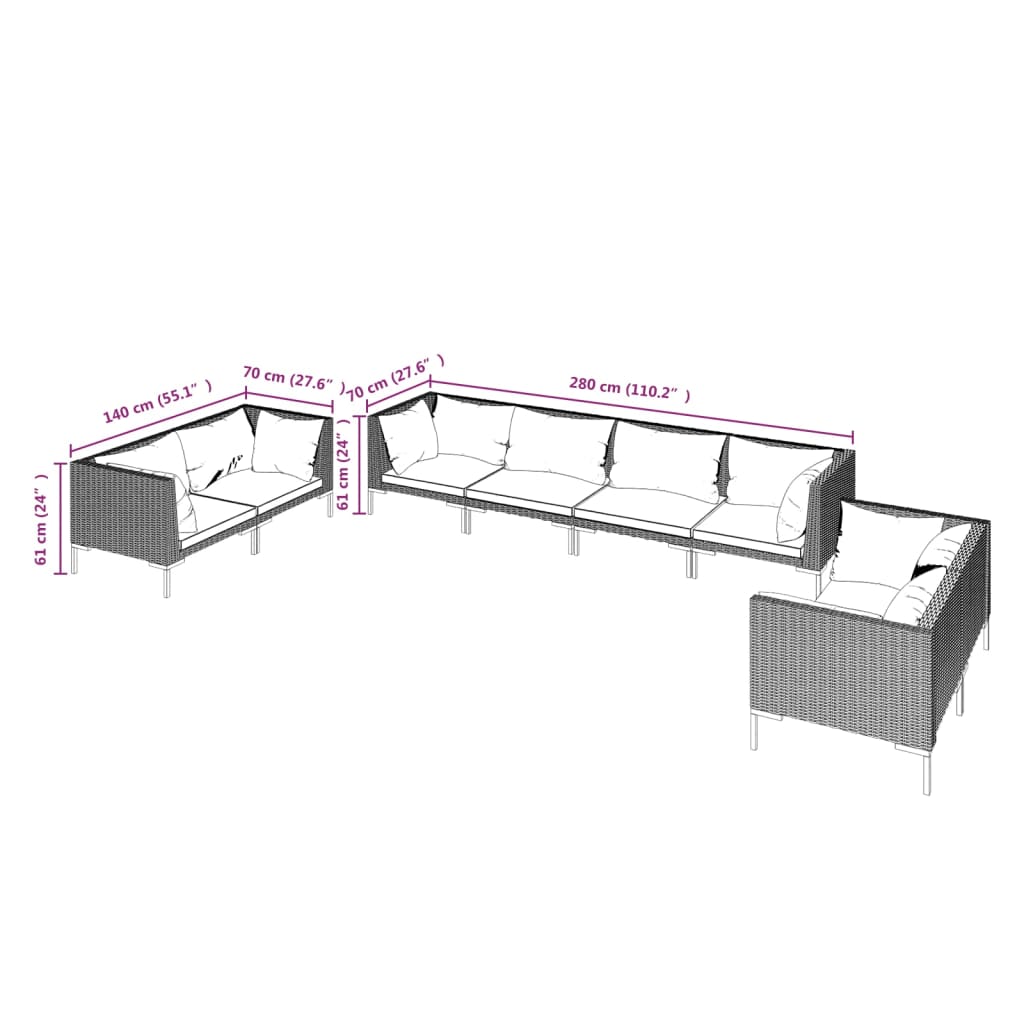 Trendy 6 Piece Poly Rattan Patio Lounge Set with Cushions vidaXL - Picture 78 of 83