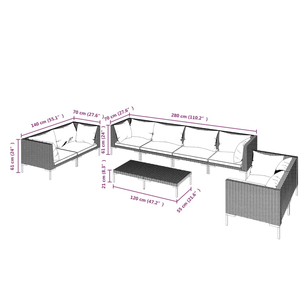Trendy 6 Piece Poly Rattan Patio Lounge Set with Cushions vidaXL - Picture 71 of 83