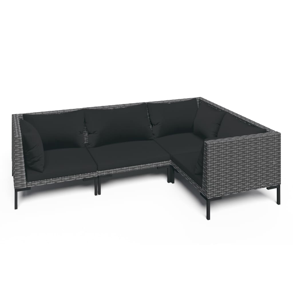 

vidaXL 4 Piece Patio Lounge Set with Cushions Poly Rattan Dark Gray