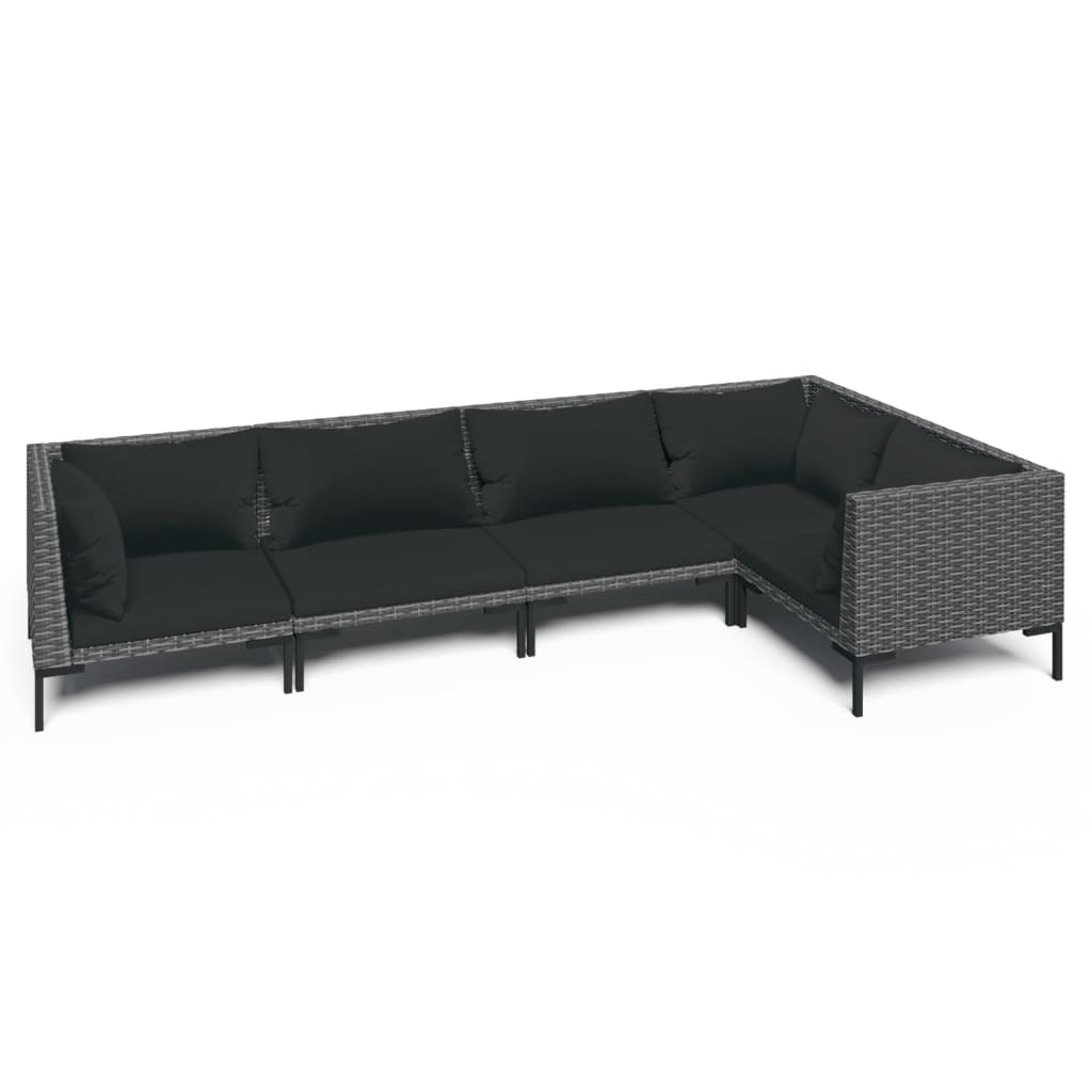 

vidaXL 5 Piece Patio Lounge Set with Cushions Poly Rattan Dark Gray