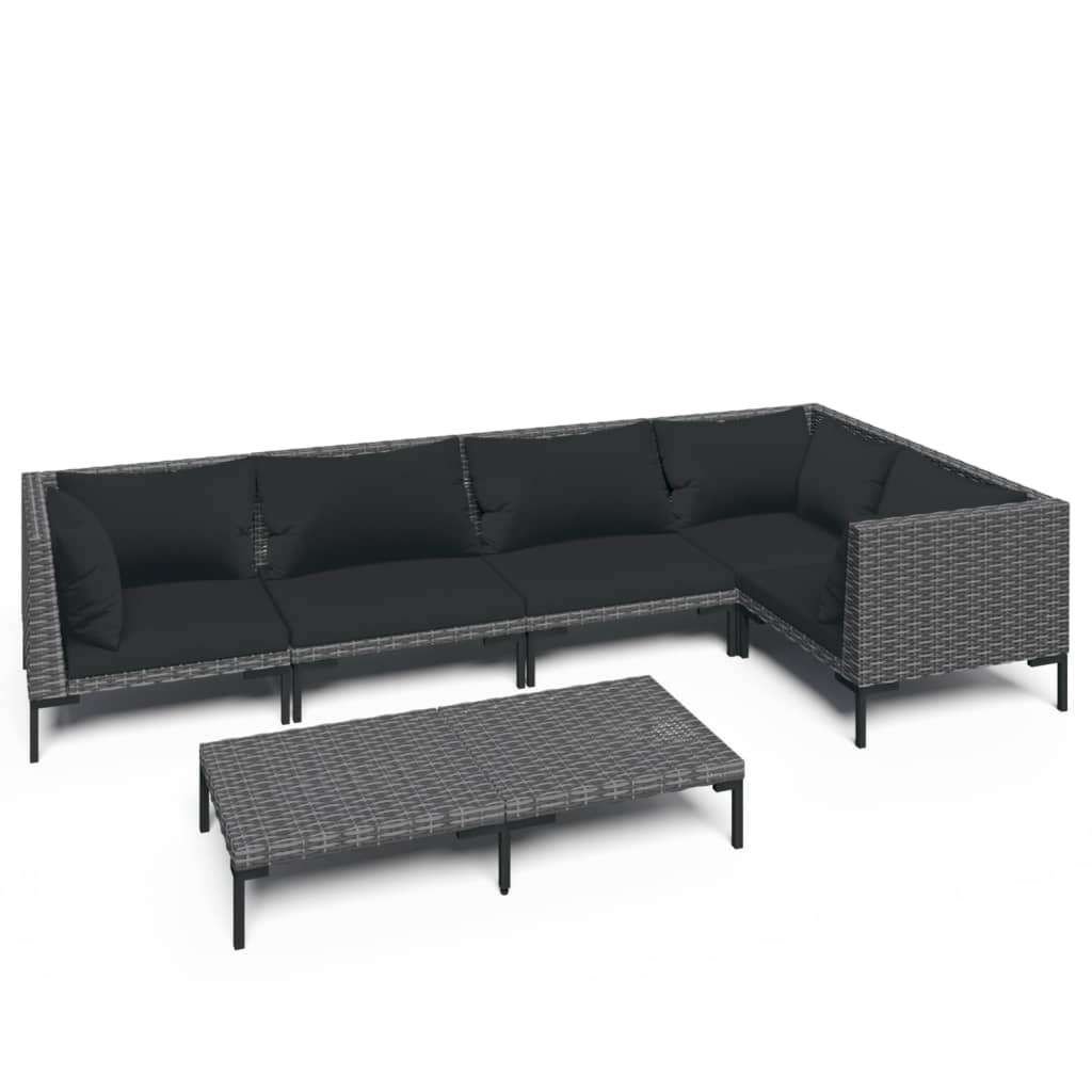 

vidaXL 6 Piece Patio Lounge Set with Cushions Poly Rattan Dark Gray