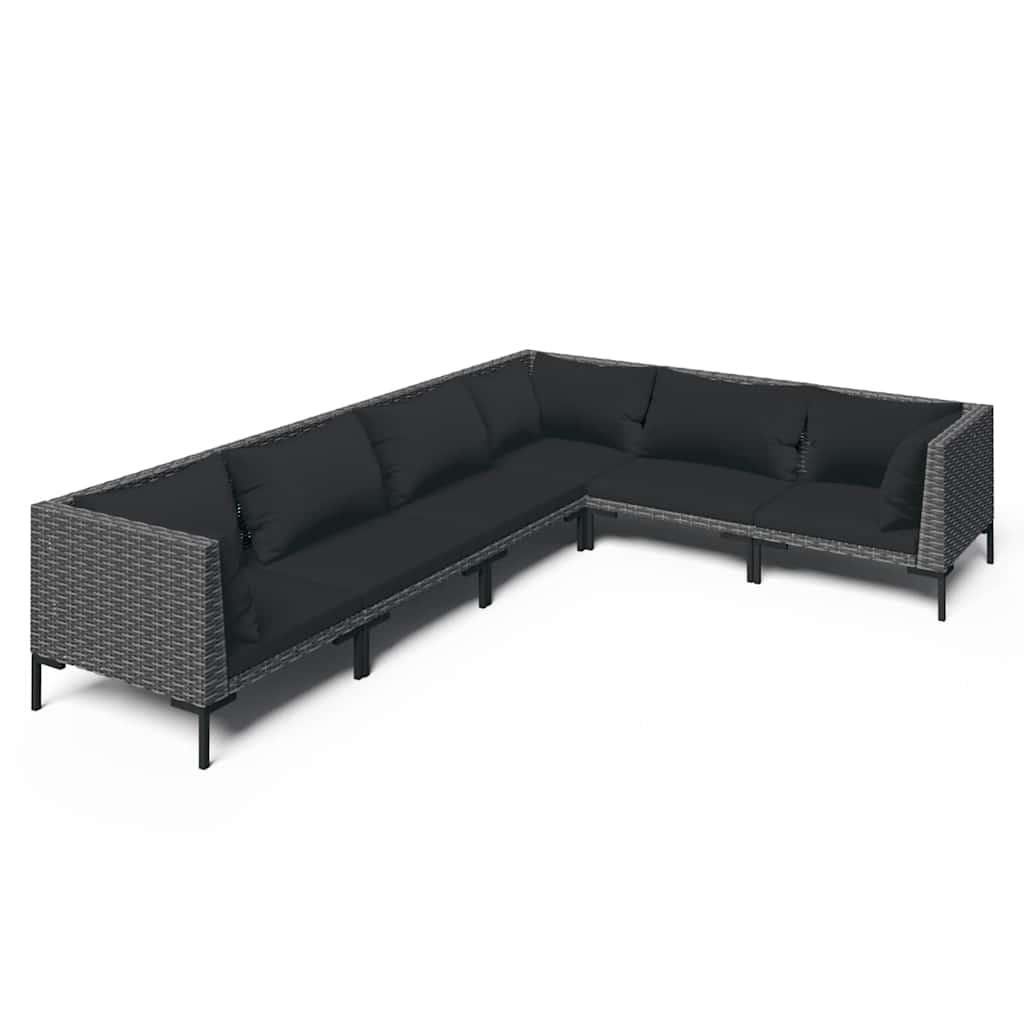 vidaXL 6 Piece Garden Lounge Set with Cushions Poly Rattan Dark Grey
