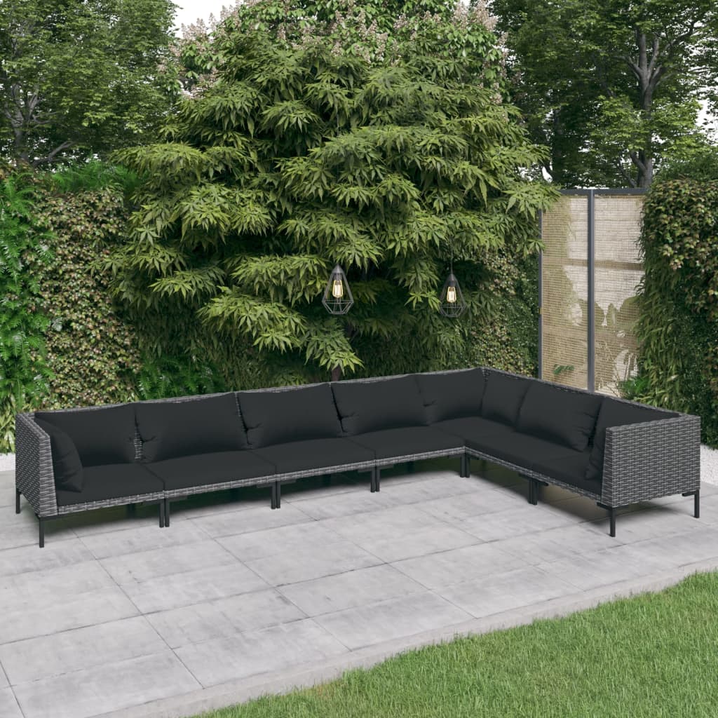 vida XL 7-tlg. Garten-Lounge-Set mit Auflagen Poly Rattan Dunkelgrau