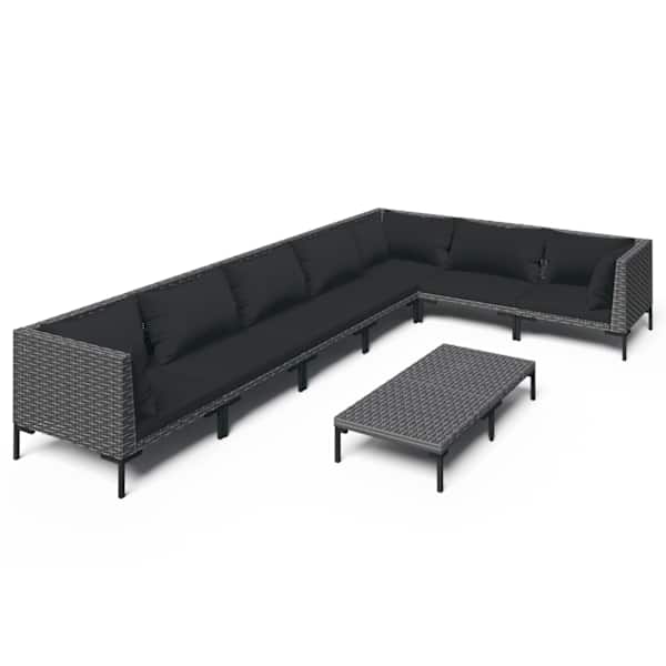 vidaXL 8-osaline aiam&ouml;&ouml;bli komplekt patjadega, pol&uuml;rotang, tumehall