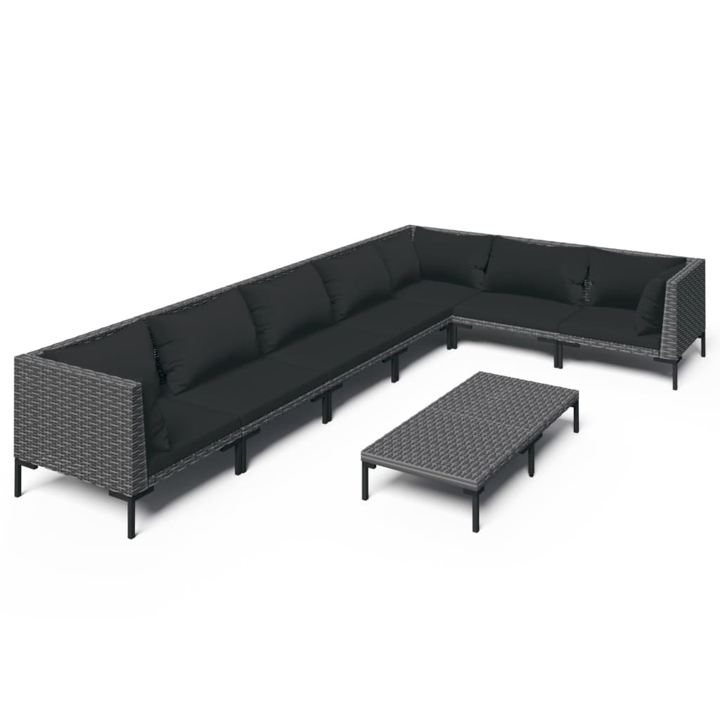 

vidaXL 8 Piece Patio Lounge Set with Cushions Poly Rattan Dark Gray