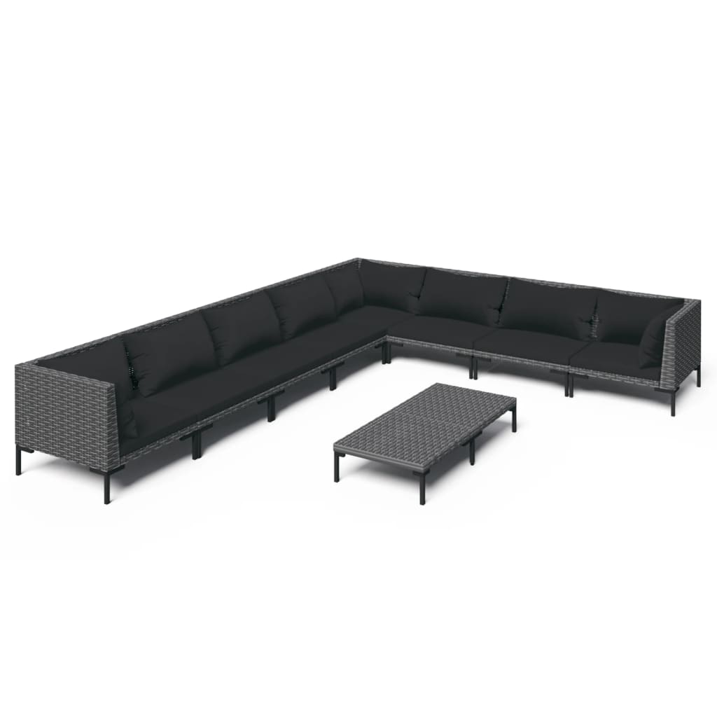 

vidaXL 9 Piece Patio Lounge Set with Cushions Poly Rattan Dark Gray