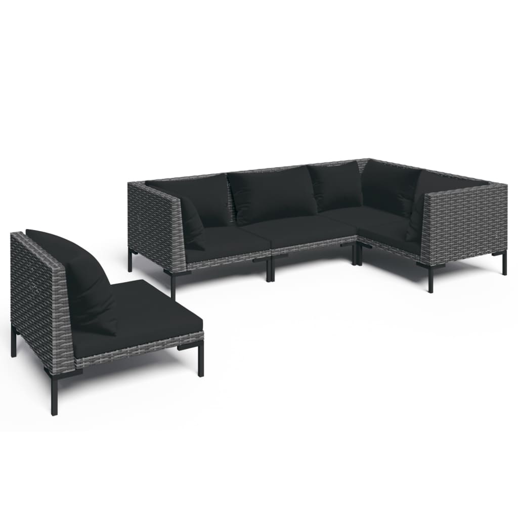 

vidaXL 5 Piece Patio Lounge Set with Cushions Poly Rattan Dark Gray