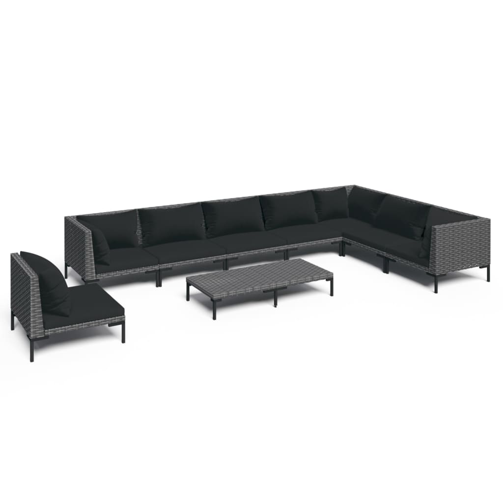

vidaXL 9 Piece Patio Lounge Set with Cushions Poly Rattan Dark Gray