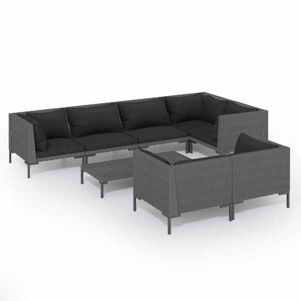 vidaXL 8-osaline aiam&ouml;&ouml;bli komplekt patjadega, pol&uuml;rotang, tumehall