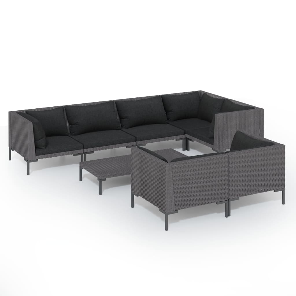

vidaXL 8 Piece Patio Lounge Set with Cushions Poly Rattan Dark Gray