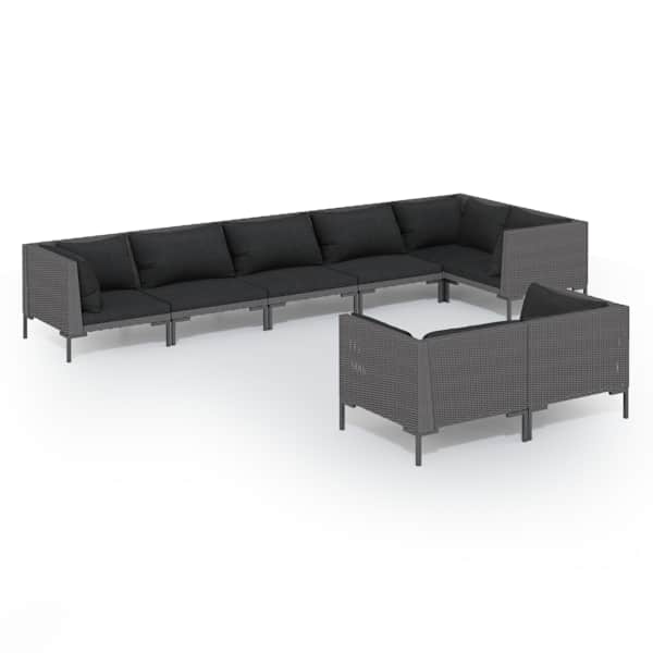 vidaXL 8-osaline aiam&ouml;&ouml;bli komplekt patjadega, pol&uuml;rotang, tumehall