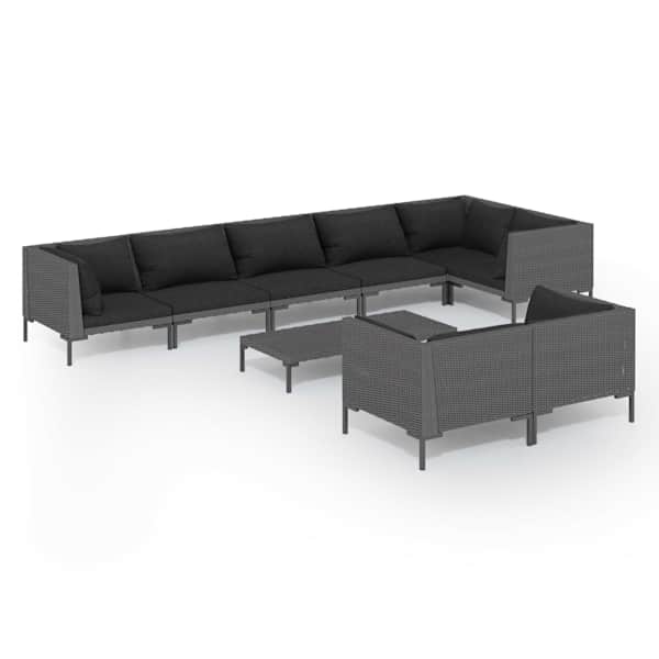 vidaXL 9-osaline aiam&ouml;&ouml;bli komplekt patjadega, pol&uuml;rotang, tumehall