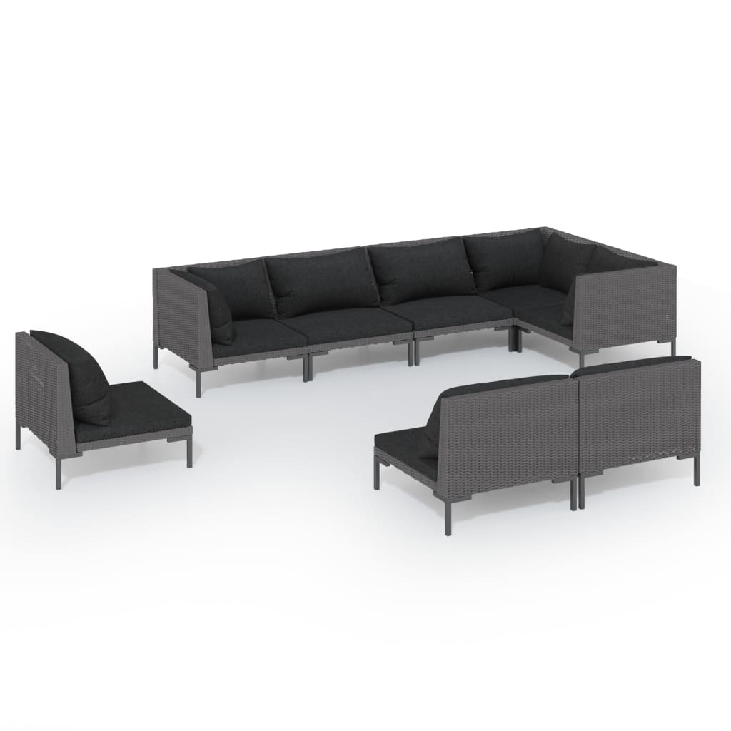 

vidaXL 8 Piece Patio Lounge Set with Cushions Poly Rattan Dark Gray