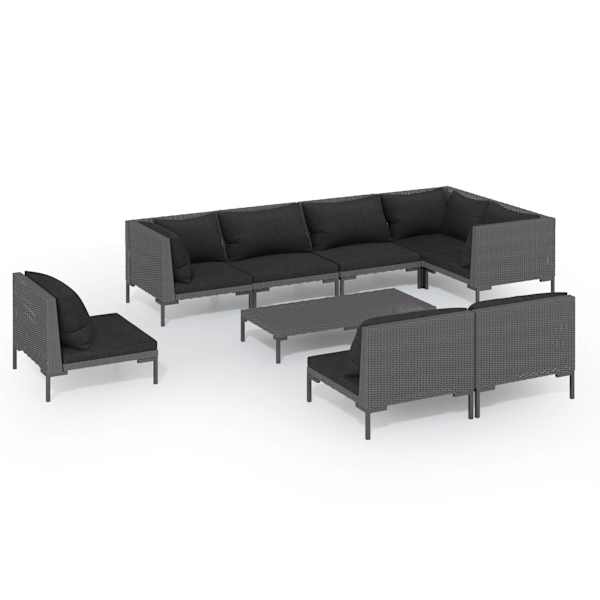 vidaXL 9-osaline aiam&ouml;&ouml;bli komplekt patjadega, pol&uuml;rotang, tumehall