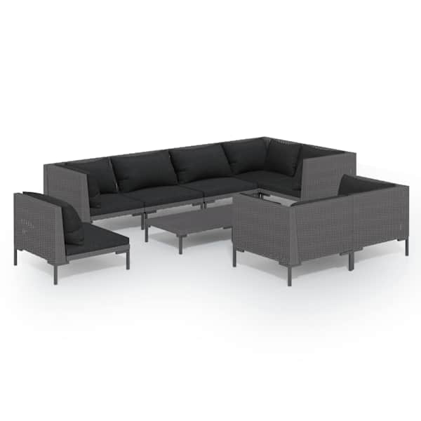 vidaXL 9-osaline aiam&ouml;&ouml;bli komplekt patjadega, pol&uuml;rotang, tumehall