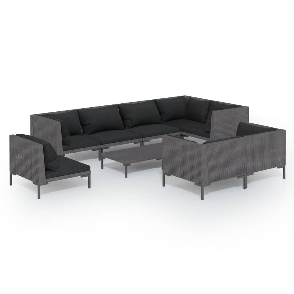 

vidaXL 9 Piece Patio Lounge Set with Cushions Poly Rattan Dark Gray
