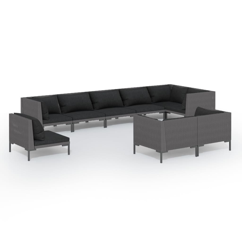 

vidaXL 9 Piece Patio Lounge Set with Cushions Round Rattan Dark Gray