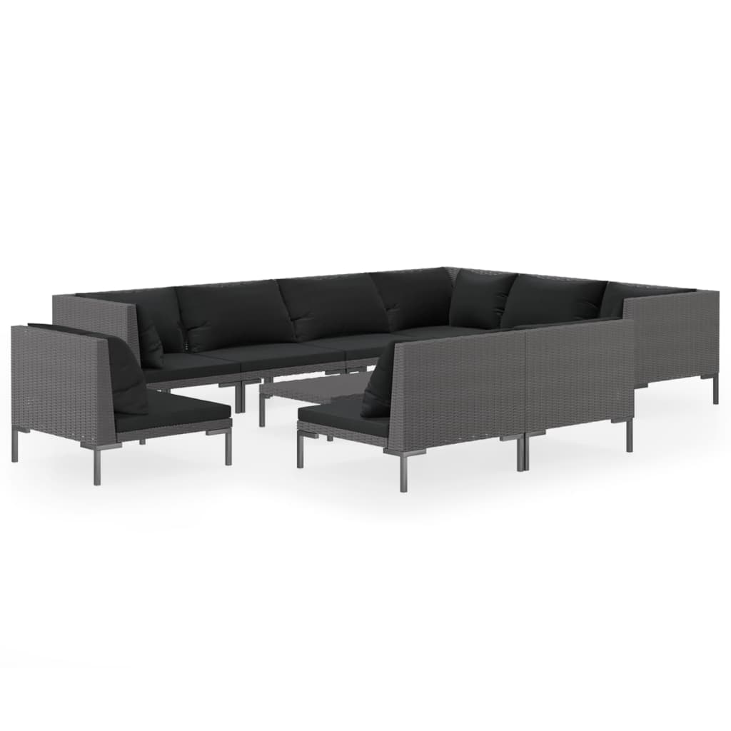 

vidaXL 10 Piece Patio Lounge Set with Cushions Poly Rattan Dark Gray