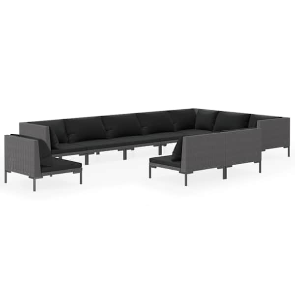 vidaXL 10-osaline aiam&ouml;&ouml;blikomplekt patjadega, pol&uuml;rotang, tumehall