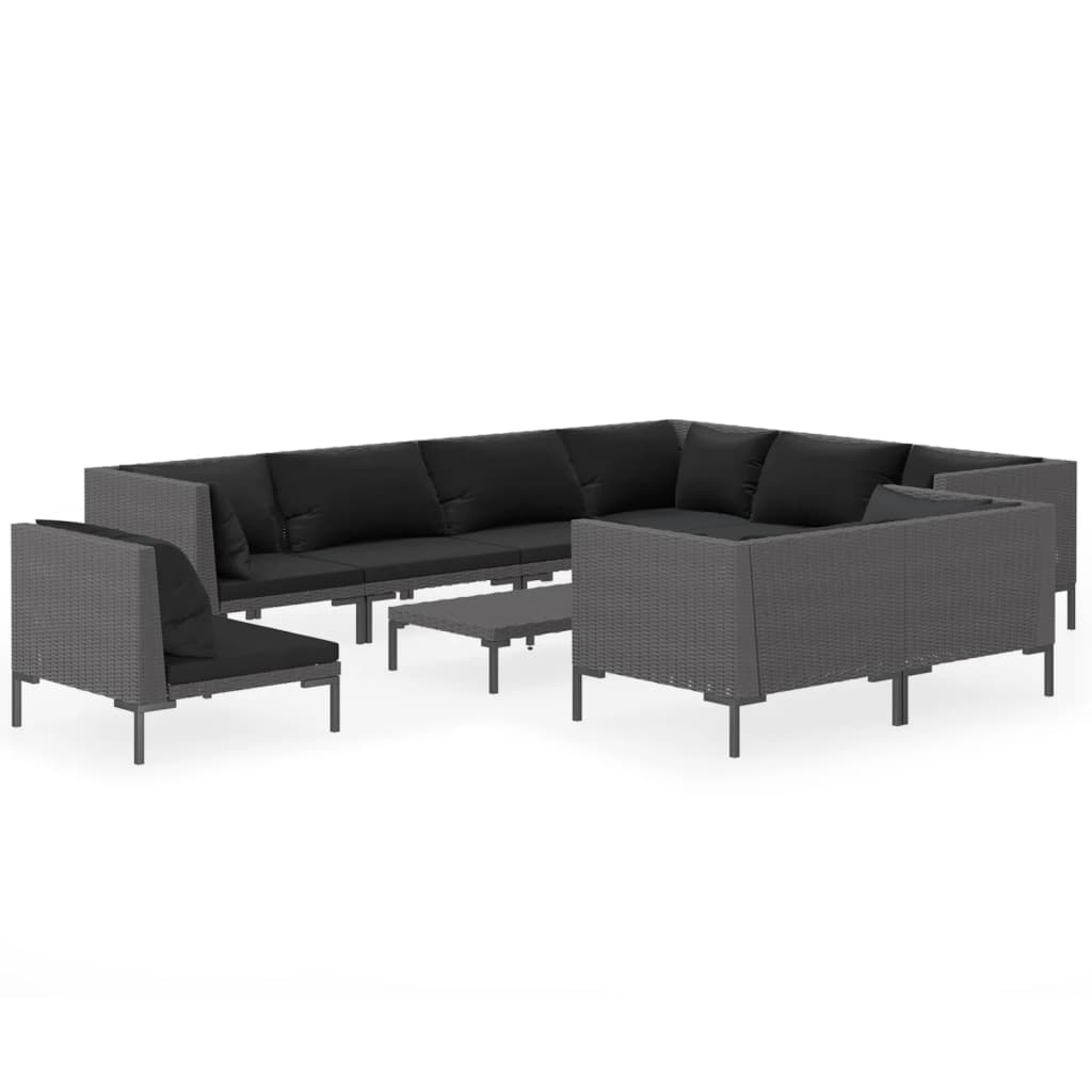 

vidaXL 10 Piece Patio Lounge Set with Cushions Poly Rattan Dark Gray