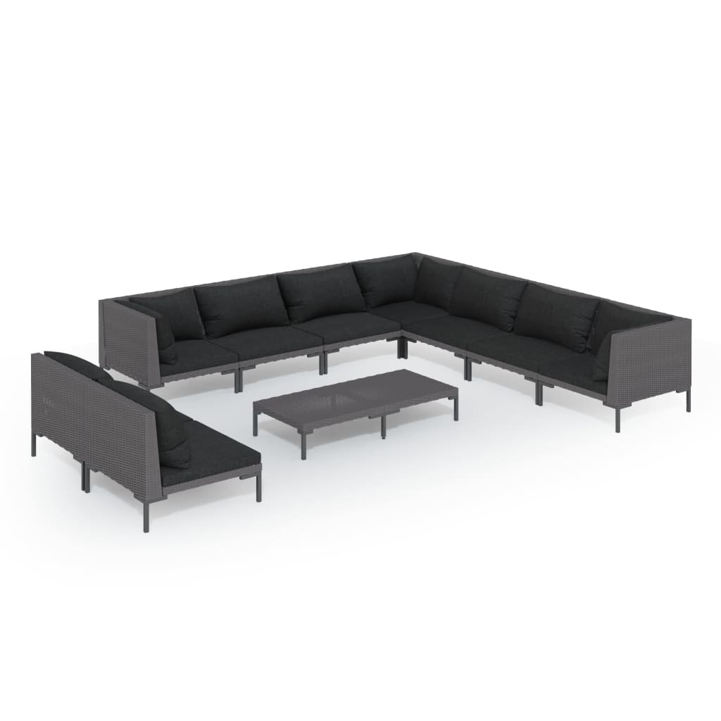 

vidaXL 10 Piece Patio Lounge Set with Cushions Poly Rattan Dark Gray
