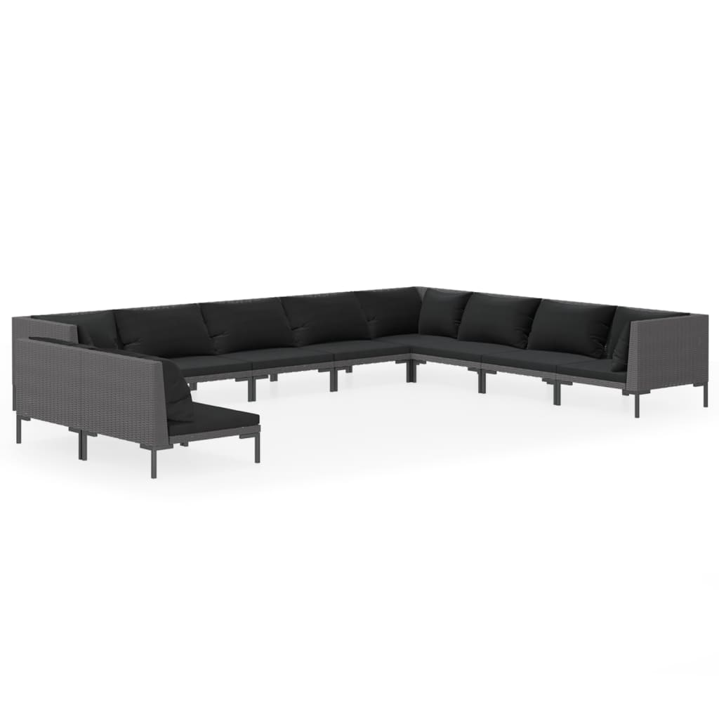 

vidaXL 10 Piece Patio Lounge Set with Cushions Poly Rattan Dark Gray