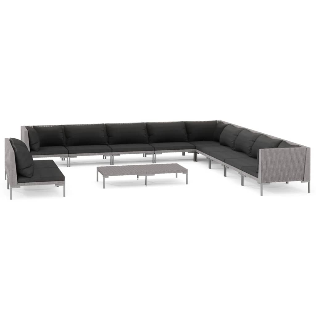 

vidaXL 12 Piece Patio Lounge Set with Cushions Poly Rattan Dark Gray