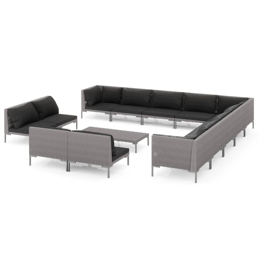 

vidaXL 14 Piece Patio Lounge Set with Cushions Poly Rattan Dark Gray