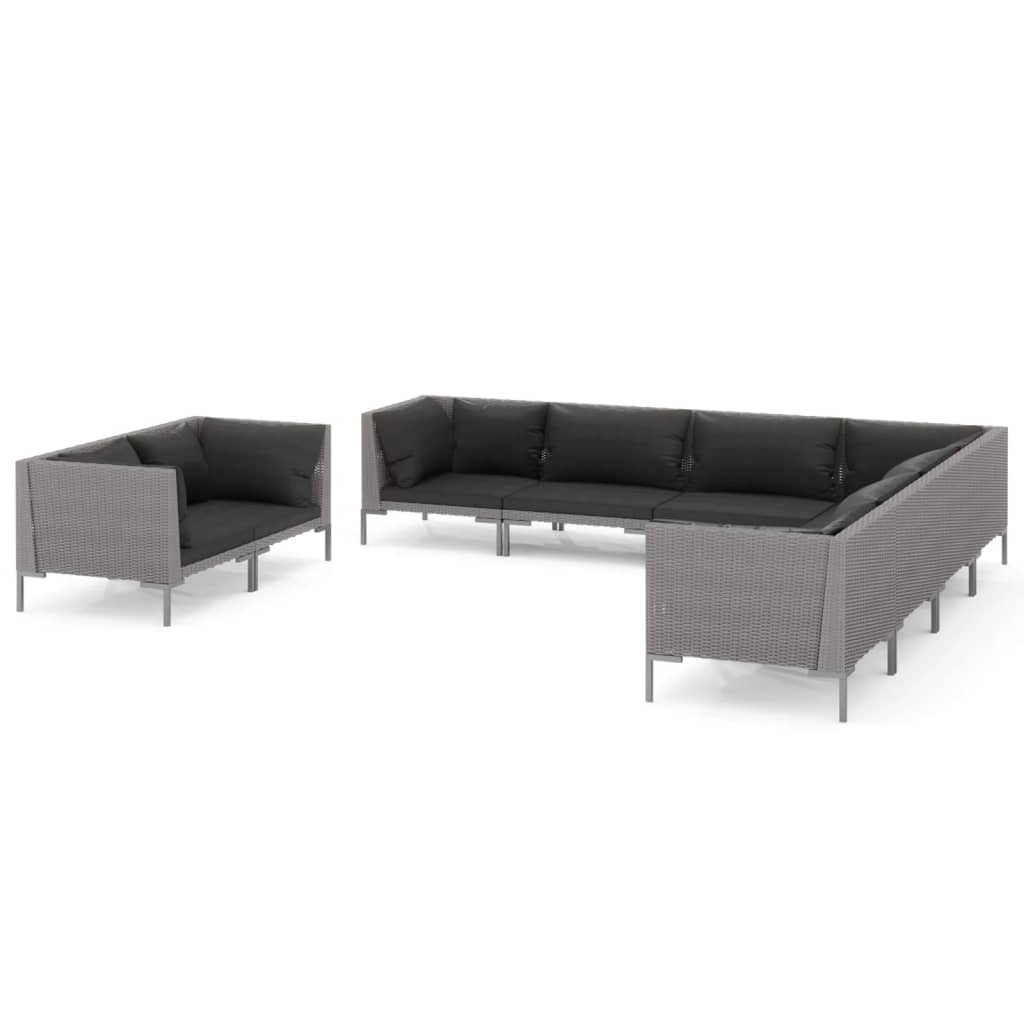 

vidaXL 9 Piece Patio Lounge Set with Cushions Poly Rattan Dark Gray