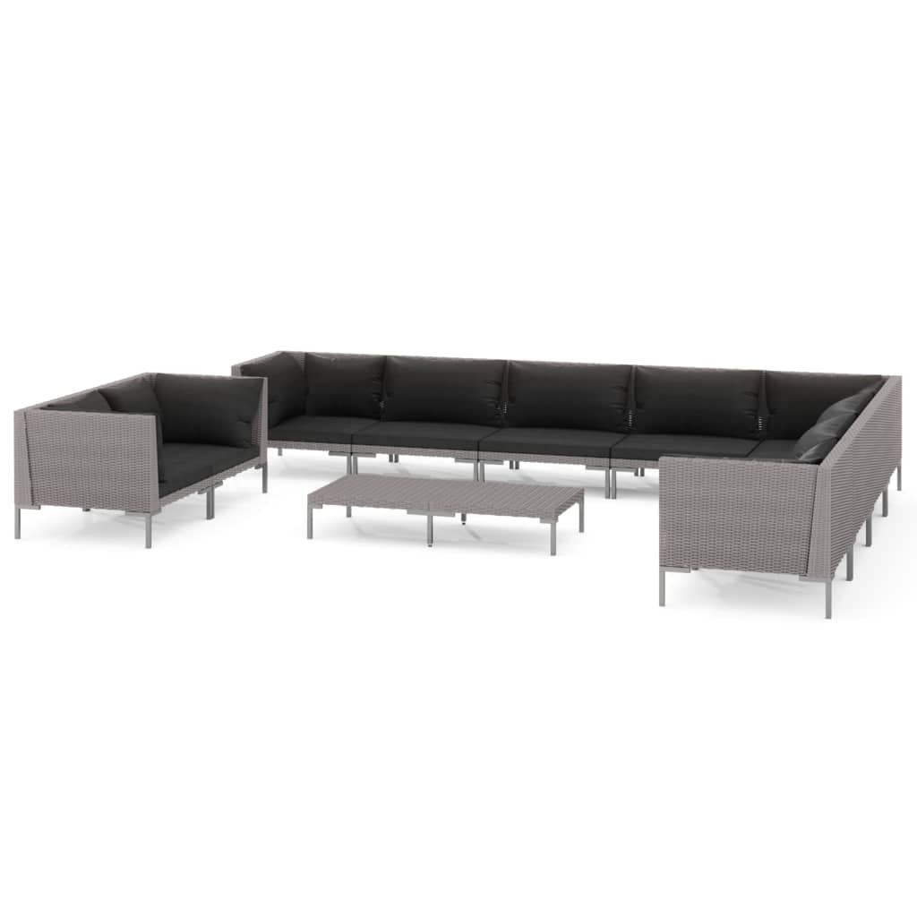 

vidaXL 11 Piece Patio Lounge Set with Cushions Poly Rattan Dark Gray