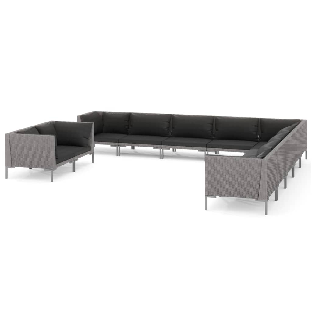 

vidaXL 11 Piece Patio Lounge Set with Cushions Poly Rattan Dark Gray