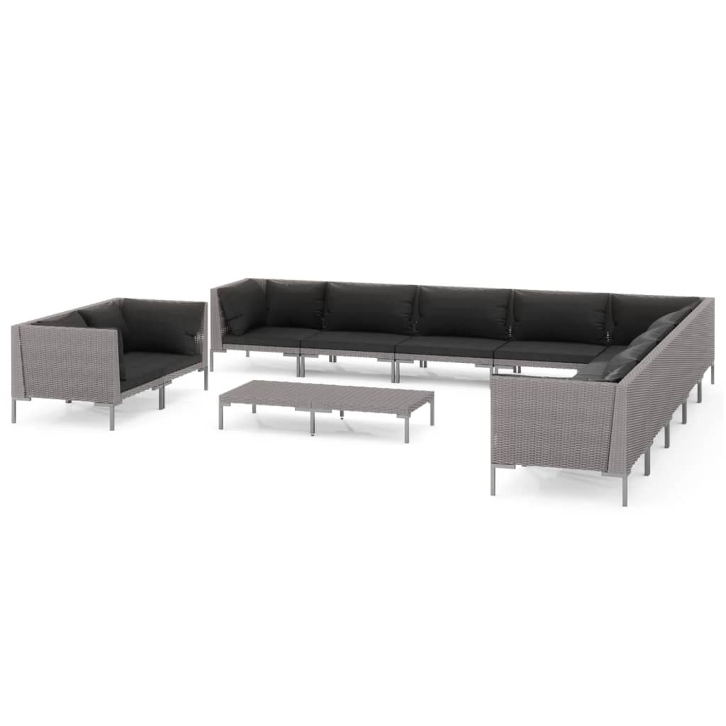 

vidaXL 12 Piece Patio Lounge Set with Cushions Poly Rattan Dark Gray