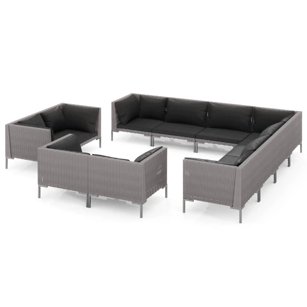 

vidaXL 11 Piece Patio Lounge Set with Cushions Poly Rattan Dark Gray