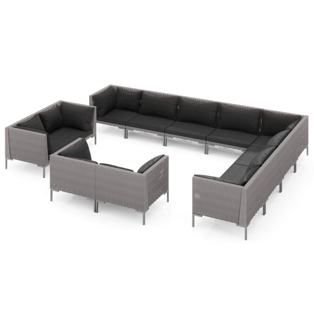 

vidaXL 12 Piece Patio Lounge Set with Cushions Poly Rattan Dark Gray