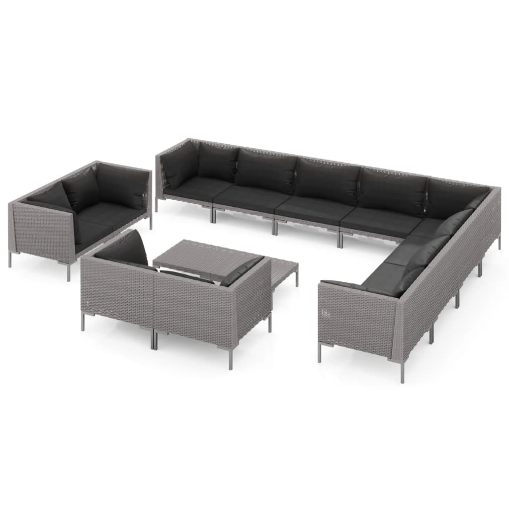 

vidaXL 13 Piece Patio Lounge Set with Cushions Poly Rattan Dark Gray