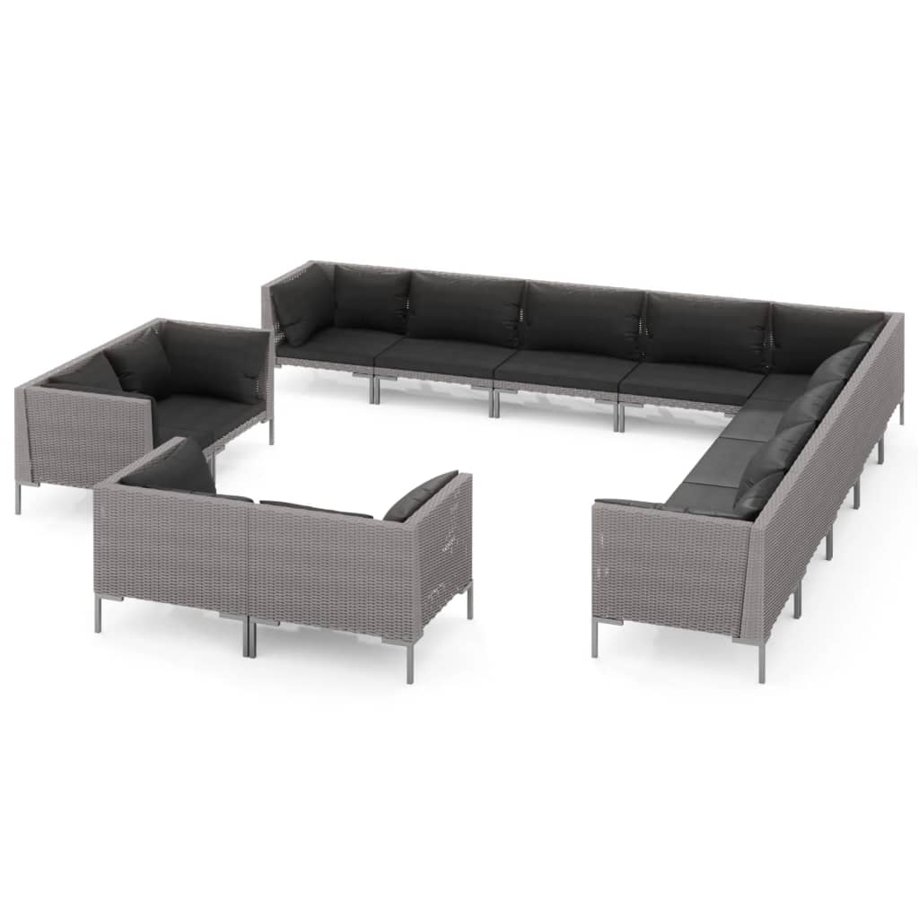 VidaXL 13 Piece Garden Lounge Set With Cushions Poly Rattan Dark Grey