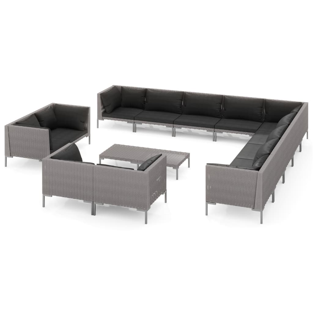 

vidaXL 14 Piece Patio Lounge Set with Cushions Poly Rattan Dark Gray