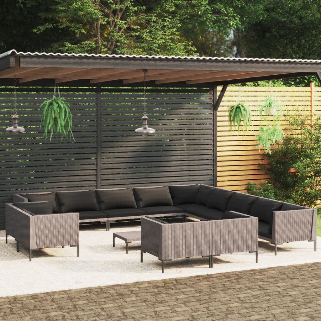 14-tlg. Garten-Lounge-Set mit Auflagen Poly Rattan Dunkelgrau kaufen