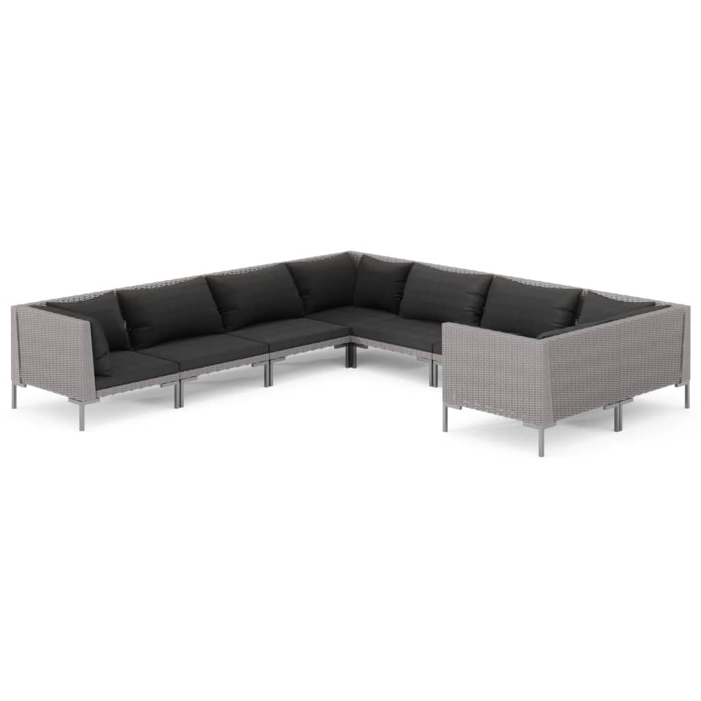 

vidaXL 8 Piece Patio Lounge Set with Cushions Poly Rattan Dark Gray