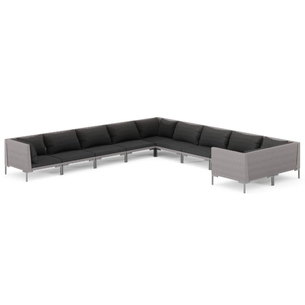 

vidaXL 10 Piece Patio Lounge Set with Cushions Poly Rattan Dark Gray