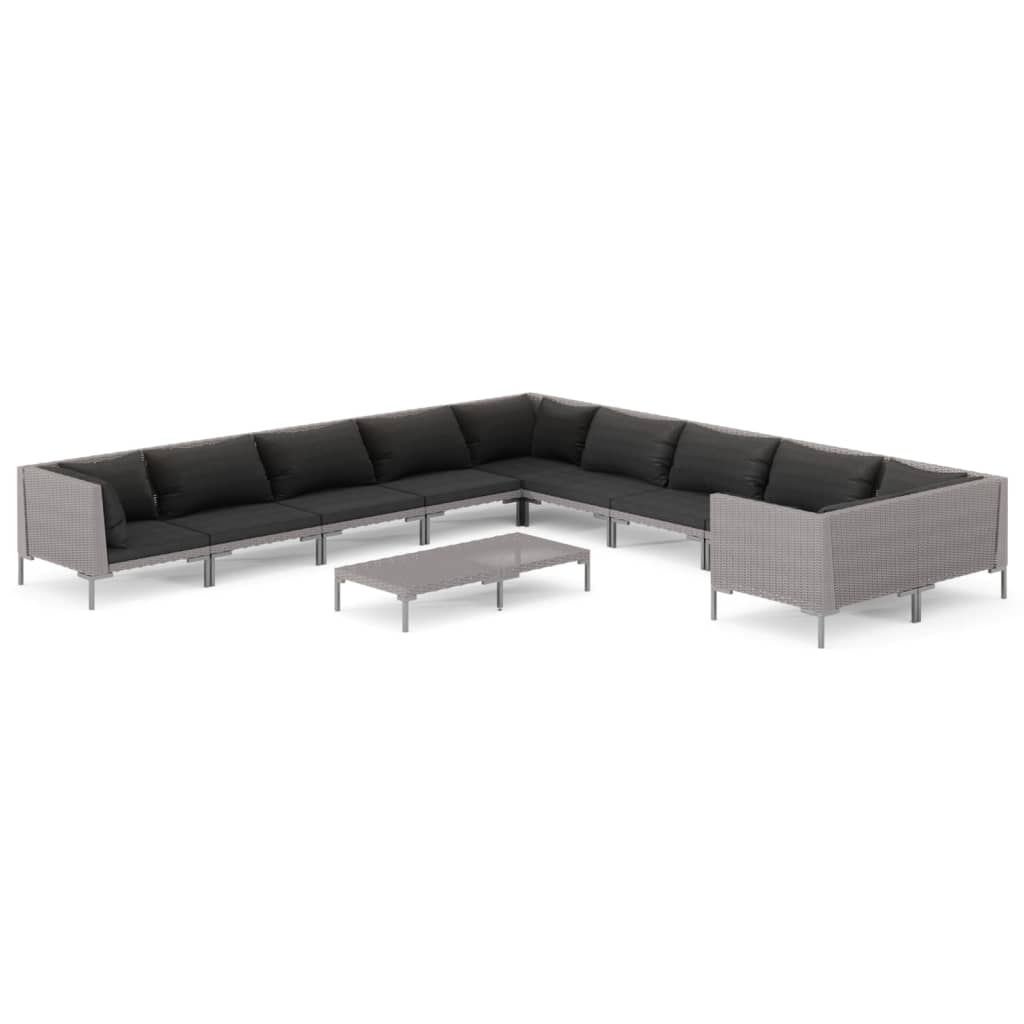 

vidaXL 11 Piece Patio Lounge Set with Cushions Poly Rattan Dark Gray