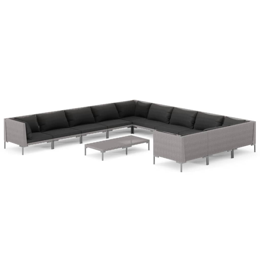 

vidaXL 12 Piece Patio Lounge Set with Cushions Poly Rattan Dark Gray