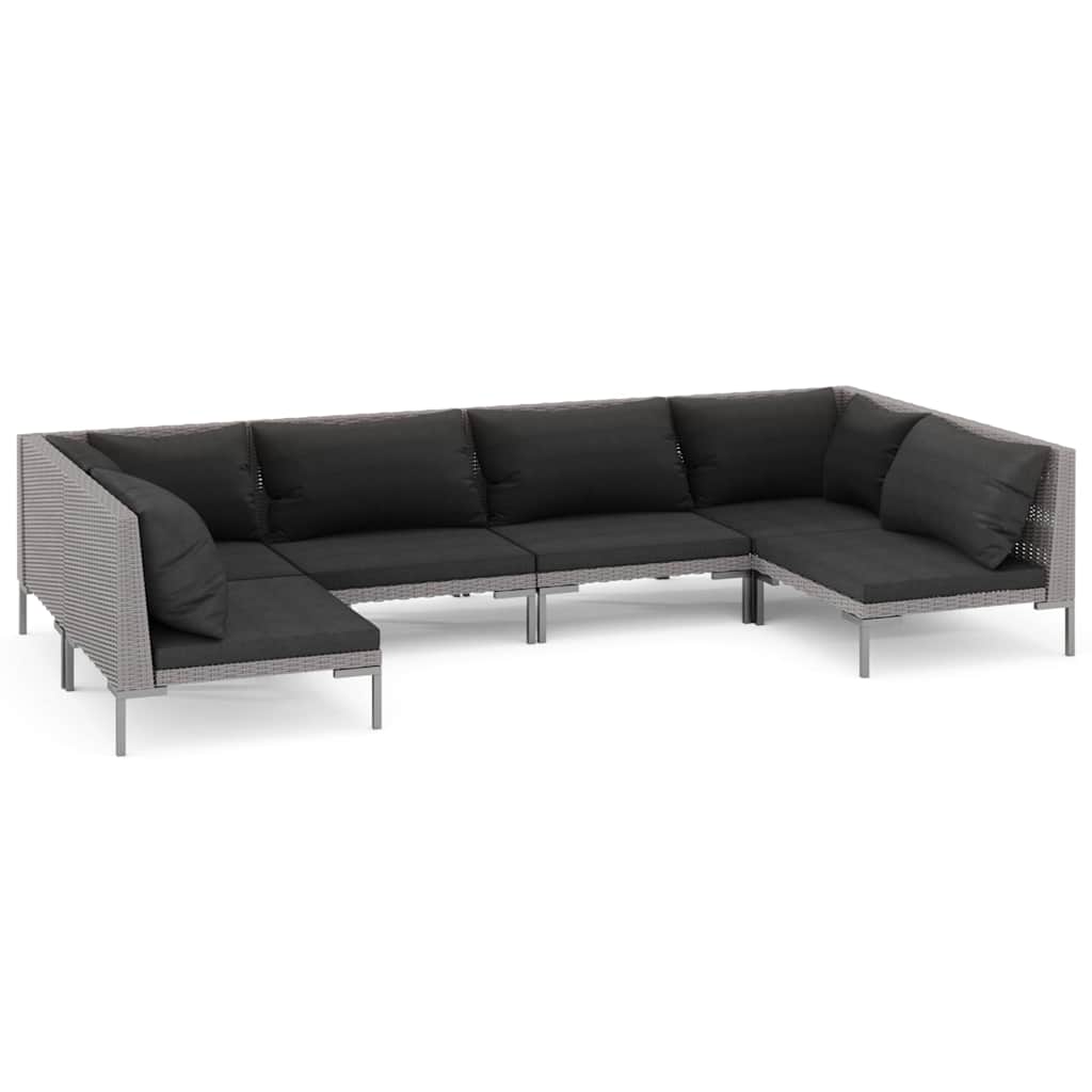 vidaXL 6 Piece Garden Lounge Set with Cushions Poly Rattan Dark Grey