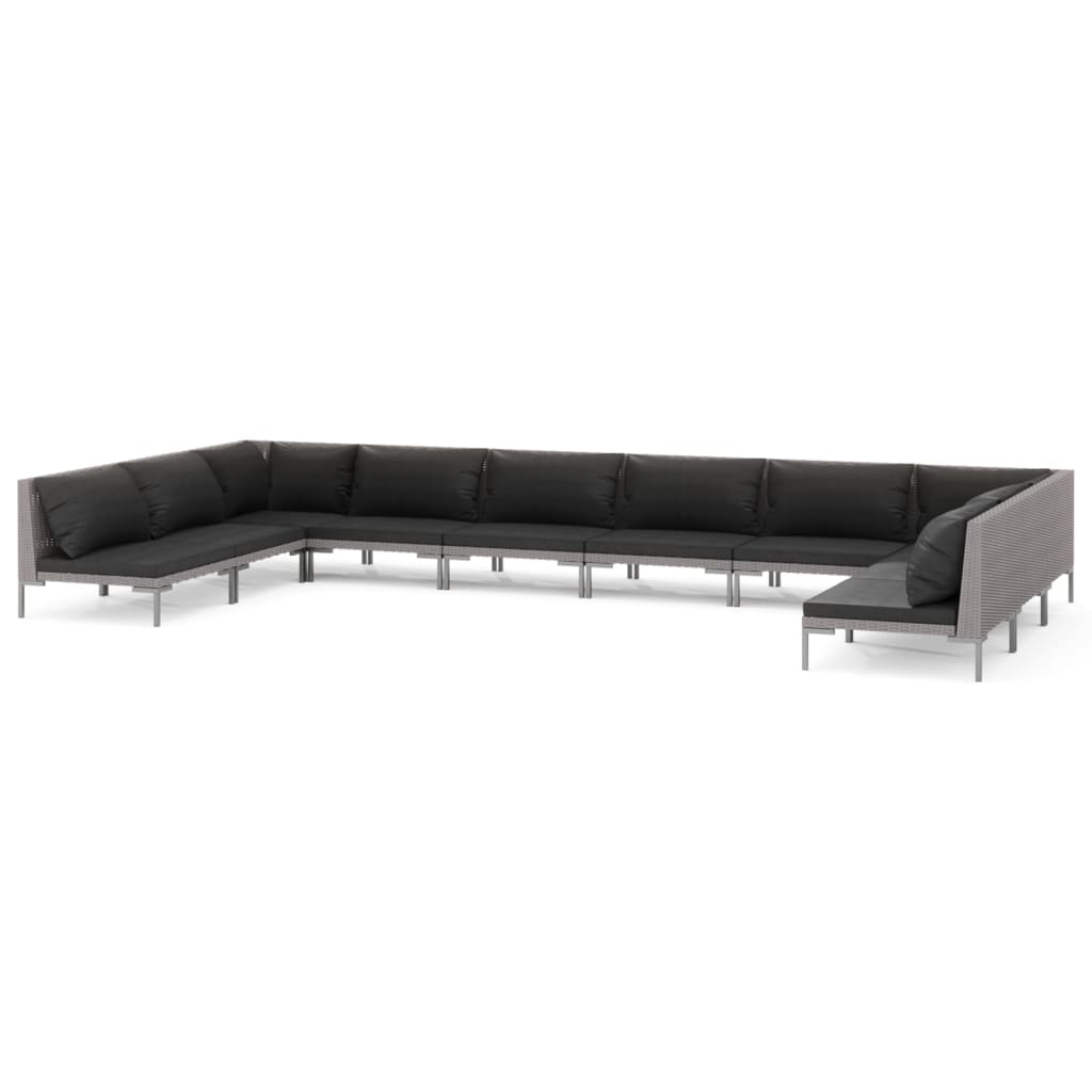

vidaXL 10 Piece Patio Lounge Set with Cushions Poly Rattan Dark Gray