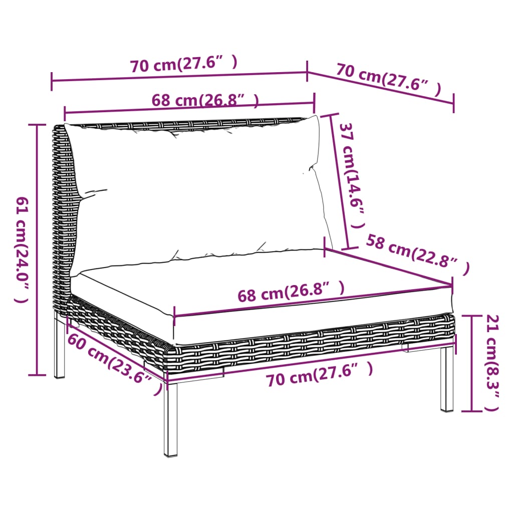 Set mobilier de grădină cu perne, 7 piese,gri închis, poliratan