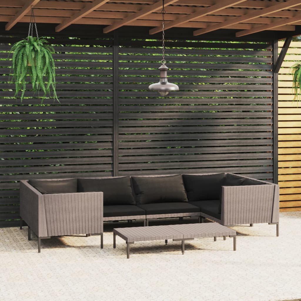 vidaXL 7-tlg. Garten-Lounge-Set mit Kissen Poly Rattan Dunkelgrau