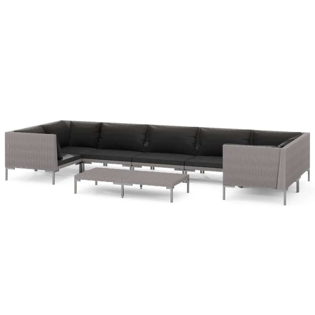 

vidaXL 8 Piece Patio Lounge Set with Cushions Poly Rattan Dark Gray