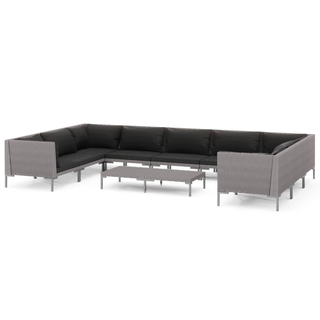

vidaXL 10 Piece Patio Lounge Set with Cushions Poly Rattan Dark Gray