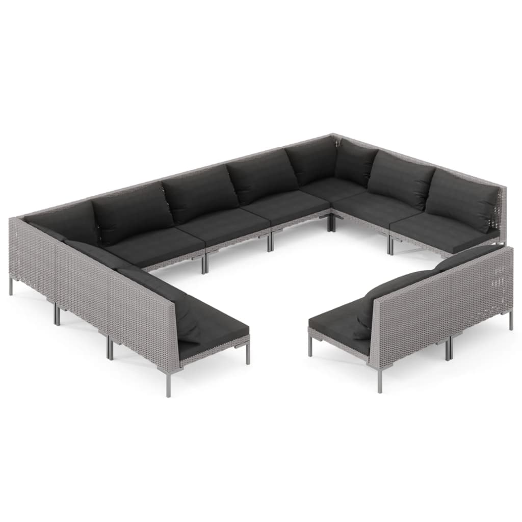 

vidaXL 11 Piece Patio Lounge Set with Cushions Poly Rattan Dark Gray